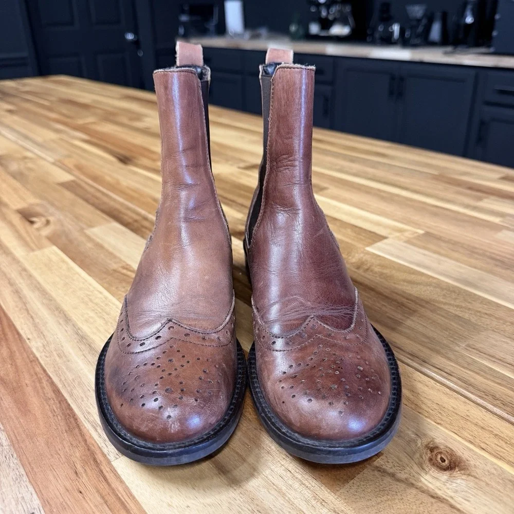 Lavorazione Artigiana Womens Slip On Chelsea Boots Wingtip Brown Leather Sz 36/6